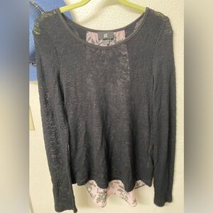 Iz Byer Black Lightweight Long-Sleeve Layered-Look Top